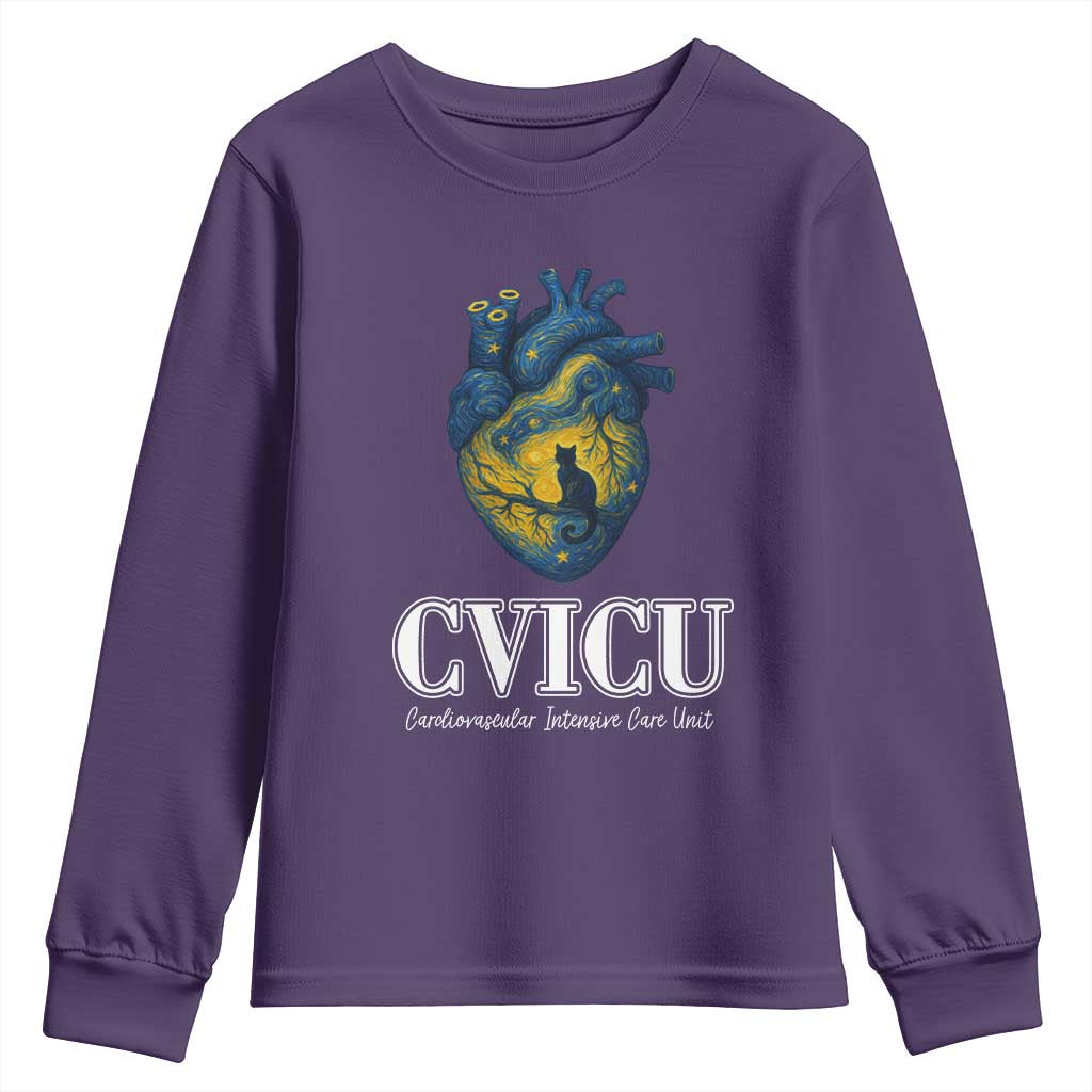 CVICU Nurse Cat Starry Night Youth Sweatshirt Cardiovascular Intensive Care Unit - Wonder Print Shop