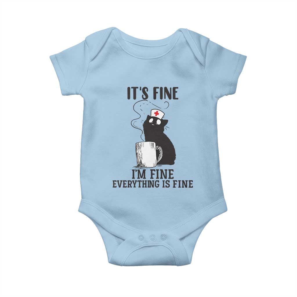 Funny Cat Nurse Baby Onesie It Is Fine I Am Fine Everything Is Fine - Wonder Print Shop