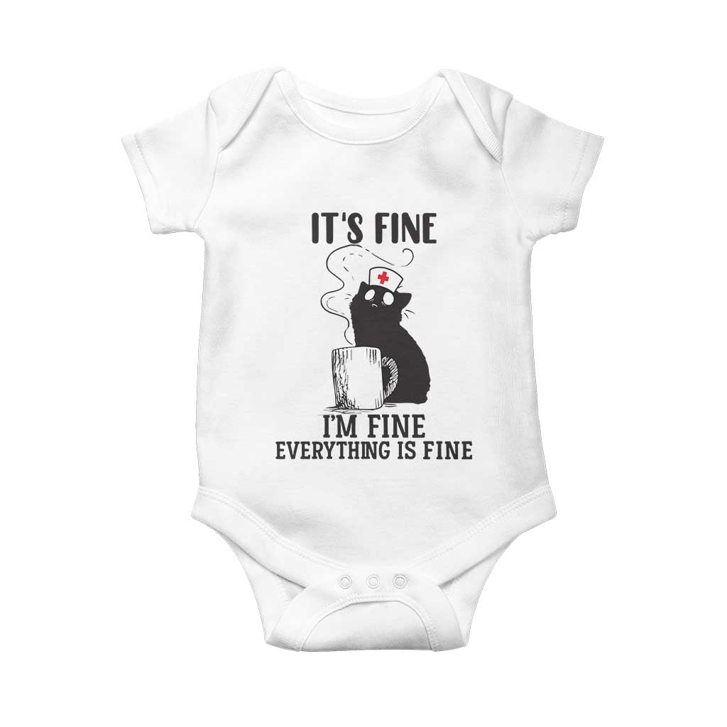 Funny Cat Nurse Baby Onesie It Is Fine I Am Fine Everything Is Fine - Wonder Print Shop