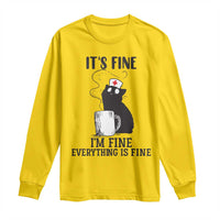 Funny Cat Nurse Long Sleeve Shirt It Is Fine I Am Fine Everything Is Fine - Wonder Print Shop