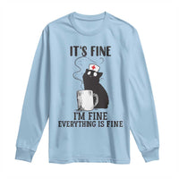 Funny Cat Nurse Long Sleeve Shirt It Is Fine I Am Fine Everything Is Fine - Wonder Print Shop