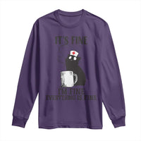 Funny Cat Nurse Long Sleeve Shirt It Is Fine I Am Fine Everything Is Fine - Wonder Print Shop