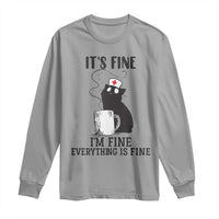 Funny Cat Nurse Long Sleeve Shirt It Is Fine I Am Fine Everything Is Fine - Wonder Print Shop