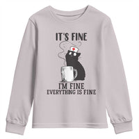 Funny Cat Nurse Youth Sweatshirt It Is Fine I Am Fine Everything Is Fine - Wonder Print Shop