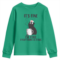 Funny Cat Nurse Youth Sweatshirt It Is Fine I Am Fine Everything Is Fine - Wonder Print Shop