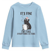 Funny Cat Nurse Youth Sweatshirt It Is Fine I Am Fine Everything Is Fine - Wonder Print Shop