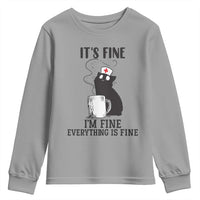 Funny Cat Nurse Youth Sweatshirt It Is Fine I Am Fine Everything Is Fine - Wonder Print Shop