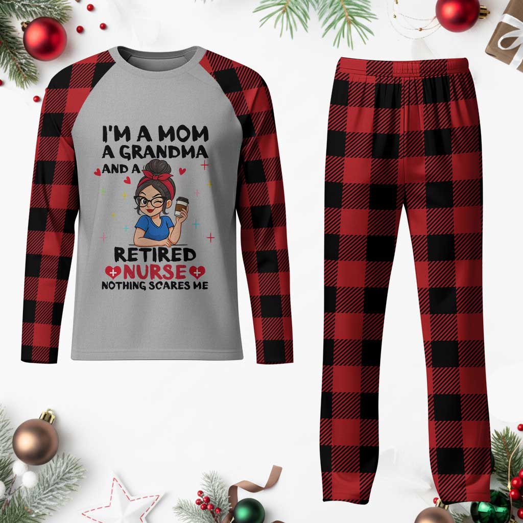 Funny Retirement Plaid Pajama Set I Am A Mom And A Grandma And A Retired Nurse Nothing Scares Me - Wonder Print Shop