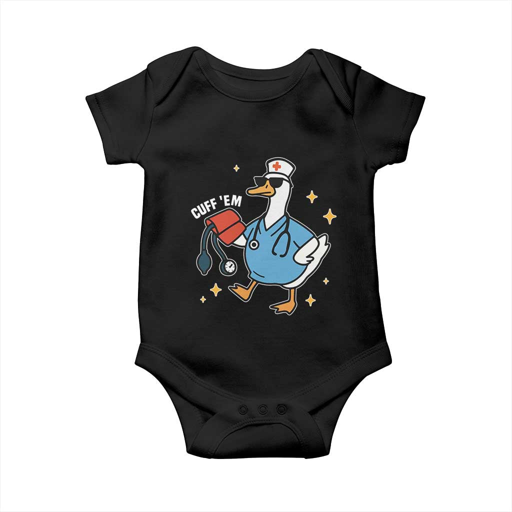 Cuff 'Em ER Nurse Baby Onesie Funny Silly Goose Meme - Wonder Print Shop