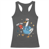Cuff 'Em ER Nurse Racerback Tank Top Funny Silly Goose Meme - Wonder Print Shop