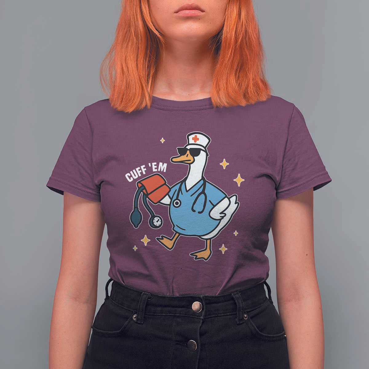Cuff 'Em ER Nurse T Shirt For Women Funny Silly Goose Meme - Wonder Print Shop