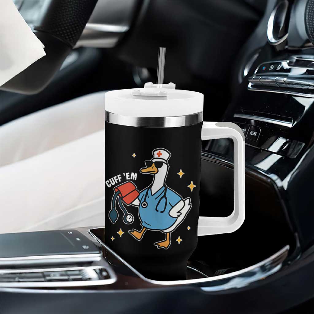 Cuff 'Em ER Nurse Tumbler With Handle Funny Silly Goose Meme