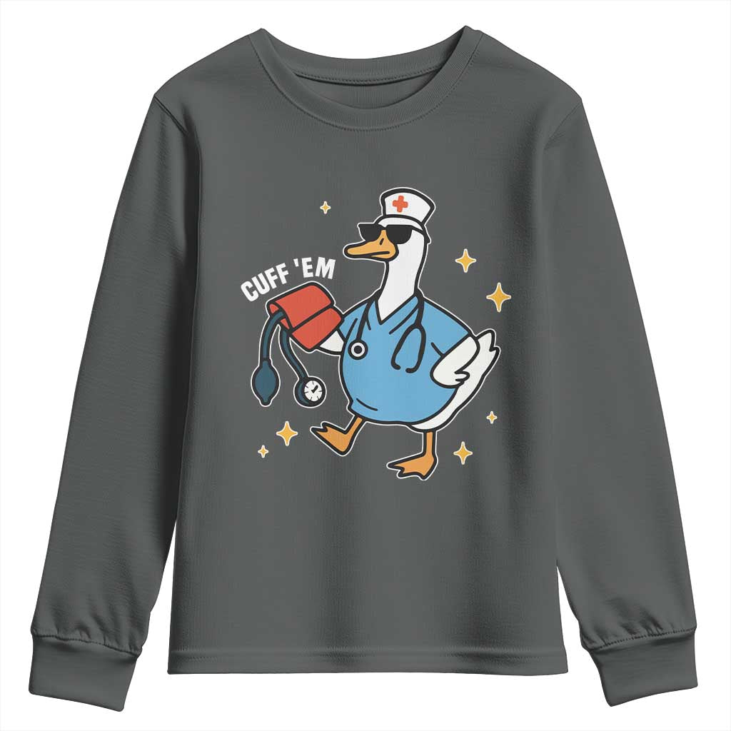 Cuff 'Em ER Nurse Youth Sweatshirt Funny Silly Goose Meme - Wonder Print Shop