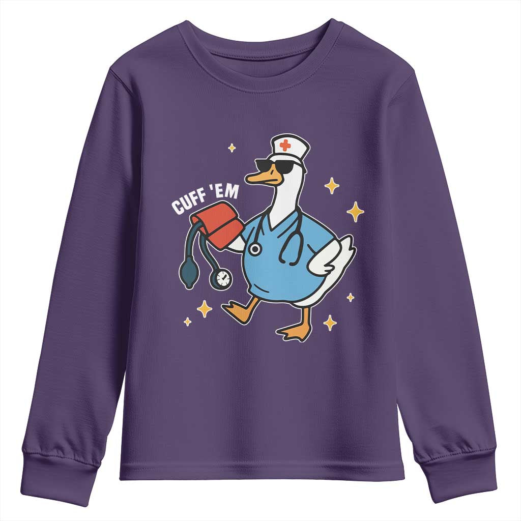 Cuff 'Em ER Nurse Youth Sweatshirt Funny Silly Goose Meme - Wonder Print Shop