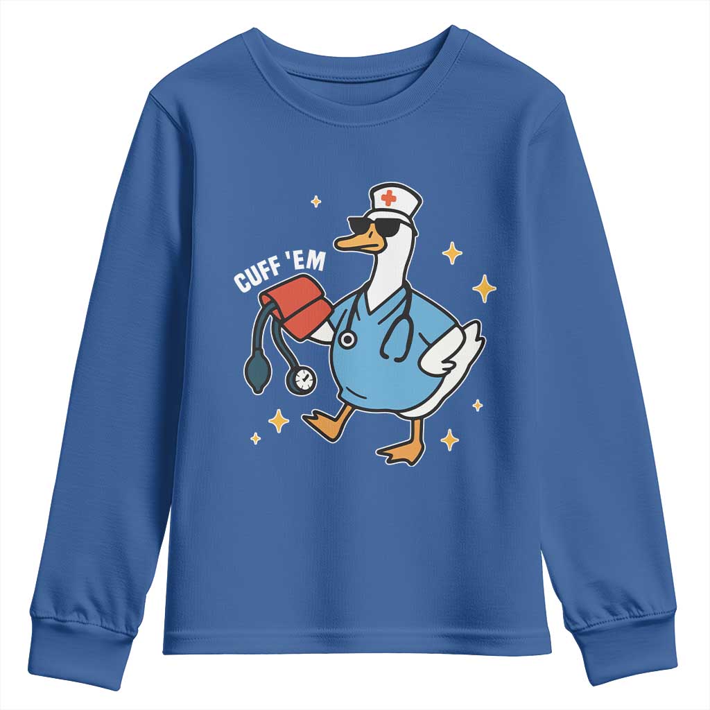 Cuff 'Em ER Nurse Youth Sweatshirt Funny Silly Goose Meme - Wonder Print Shop