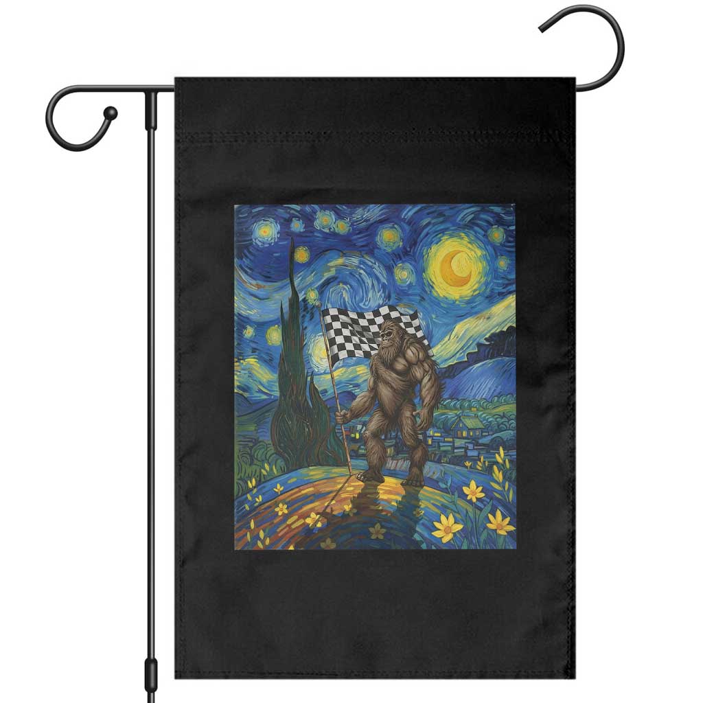 Bigfoot Racing Garden Flag Sasquatch Checkered Flag Starry Night Van Gogh - Wonder Print Shop