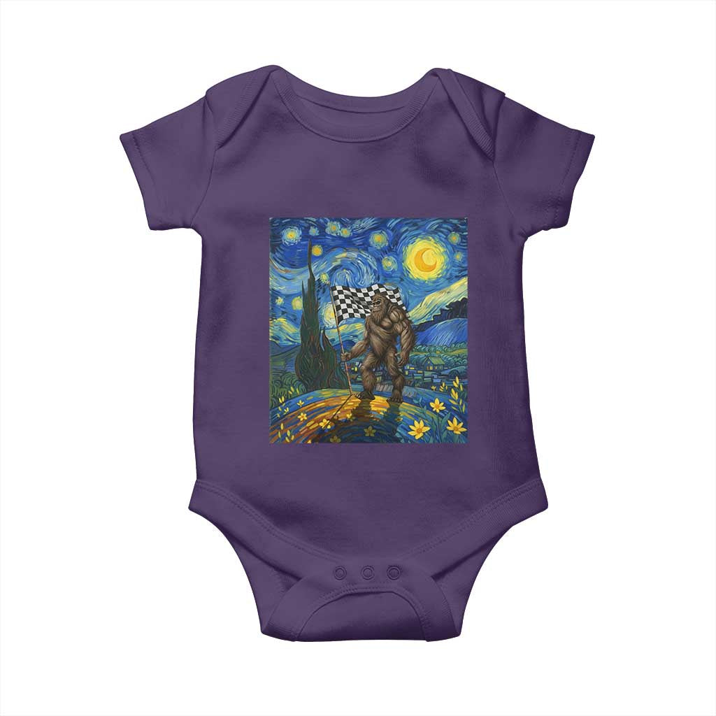 Bigfoot Racing Baby Onesie Sasquatch Checkered Flag Starry Night Van Gogh - Wonder Print Shop
