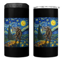 Bigfoot Racing 4 in 1 Can Cooler Tumbler Sasquatch Checkered Flag Starry Night Van Gogh