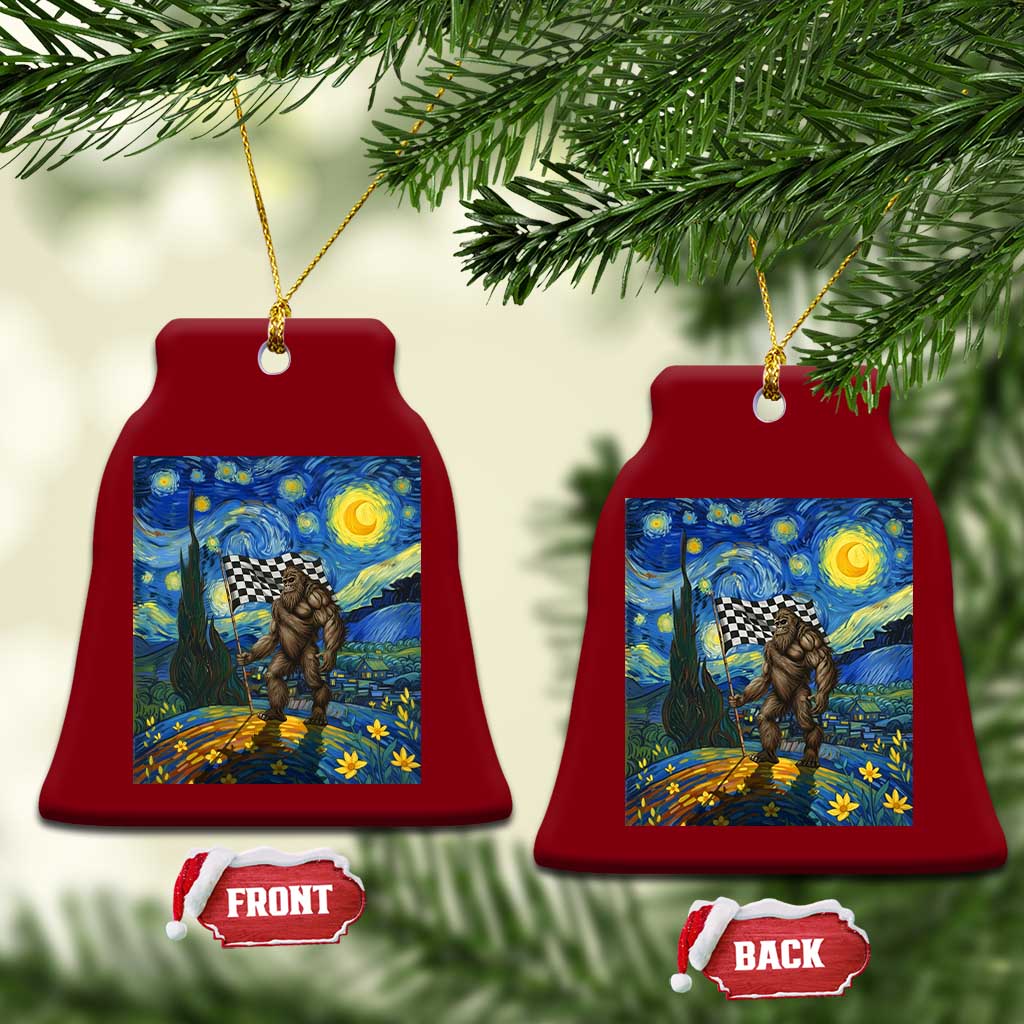 Bigfoot Racing Ceramic Ornament Sasquatch Checkered Flag Starry Night Van Gogh - Wonder Print Shop