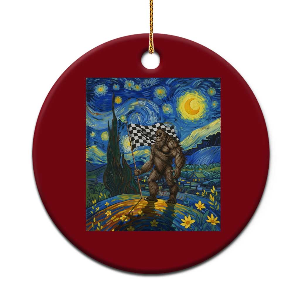 Bigfoot Racing Ceramic Ornament Sasquatch Checkered Flag Starry Night Van Gogh - Wonder Print Shop