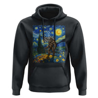 Bigfoot Racing Hoodie Sasquatch Checkered Flag Starry Night Van Gogh - Wonder Print Shop