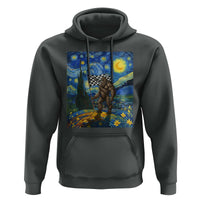 Bigfoot Racing Hoodie Sasquatch Checkered Flag Starry Night Van Gogh - Wonder Print Shop