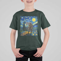 Bigfoot Racing T Shirt For Kid Sasquatch Checkered Flag Starry Night Van Gogh - Wonder Print Shop