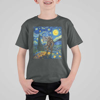 Bigfoot Racing T Shirt For Kid Sasquatch Checkered Flag Starry Night Van Gogh - Wonder Print Shop