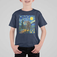 Bigfoot Racing T Shirt For Kid Sasquatch Checkered Flag Starry Night Van Gogh - Wonder Print Shop