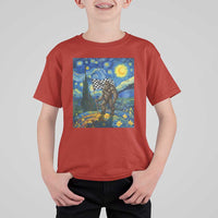 Bigfoot Racing T Shirt For Kid Sasquatch Checkered Flag Starry Night Van Gogh - Wonder Print Shop