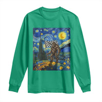 Bigfoot Racing Long Sleeve Shirt Sasquatch Checkered Flag Starry Night Van Gogh - Wonder Print Shop