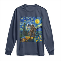 Bigfoot Racing Long Sleeve Shirt Sasquatch Checkered Flag Starry Night Van Gogh - Wonder Print Shop