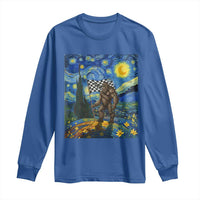Bigfoot Racing Long Sleeve Shirt Sasquatch Checkered Flag Starry Night Van Gogh - Wonder Print Shop