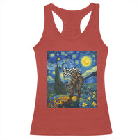 Bigfoot Racing Racerback Tank Top Sasquatch Checkered Flag Starry Night Van Gogh - Wonder Print Shop