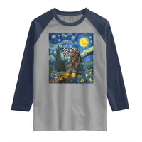 Bigfoot Racing Raglan Shirt Sasquatch Checkered Flag Starry Night Van Gogh - Wonder Print Shop