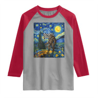 Bigfoot Racing Raglan Shirt Sasquatch Checkered Flag Starry Night Van Gogh - Wonder Print Shop