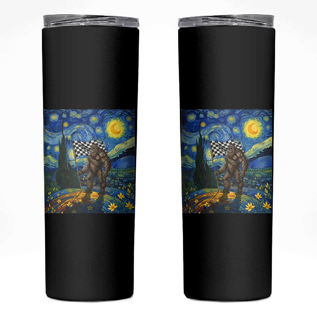 Bigfoot Racing Skinny Tumbler Sasquatch Checkered Flag Starry Night Van Gogh