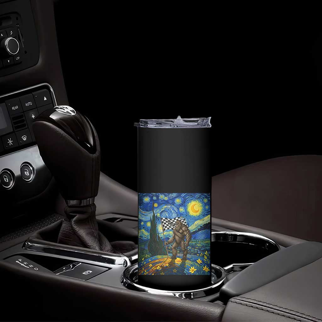 Bigfoot Racing Skinny Tumbler Sasquatch Checkered Flag Starry Night Van Gogh