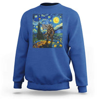 Bigfoot Racing Sweatshirt Sasquatch Checkered Flag Starry Night Van Gogh - Wonder Print Shop