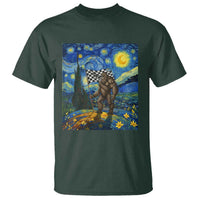 Bigfoot Racing T Shirt Sasquatch Checkered Flag Starry Night Van Gogh - Wonder Print Shop