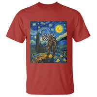 Bigfoot Racing T Shirt Sasquatch Checkered Flag Starry Night Van Gogh - Wonder Print Shop