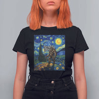 Bigfoot Racing T Shirt For Women Sasquatch Checkered Flag Starry Night Van Gogh - Wonder Print Shop