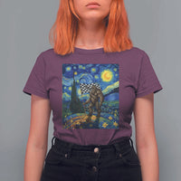 Bigfoot Racing T Shirt For Women Sasquatch Checkered Flag Starry Night Van Gogh - Wonder Print Shop