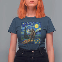 Bigfoot Racing T Shirt For Women Sasquatch Checkered Flag Starry Night Van Gogh - Wonder Print Shop