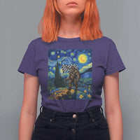 Bigfoot Racing T Shirt For Women Sasquatch Checkered Flag Starry Night Van Gogh - Wonder Print Shop