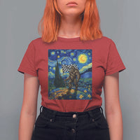 Bigfoot Racing T Shirt For Women Sasquatch Checkered Flag Starry Night Van Gogh - Wonder Print Shop