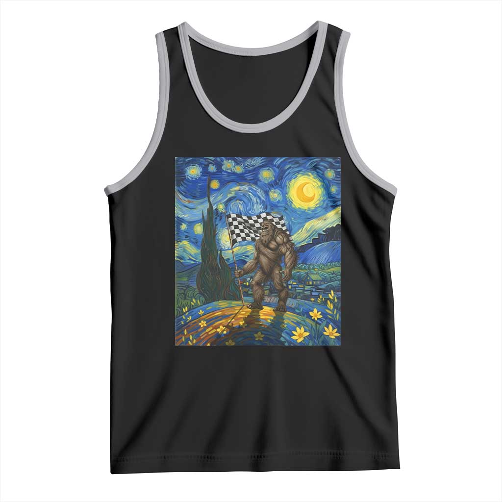 Bigfoot Racing Tank Top Sasquatch Checkered Flag Starry Night Van Gogh - Wonder Print Shop