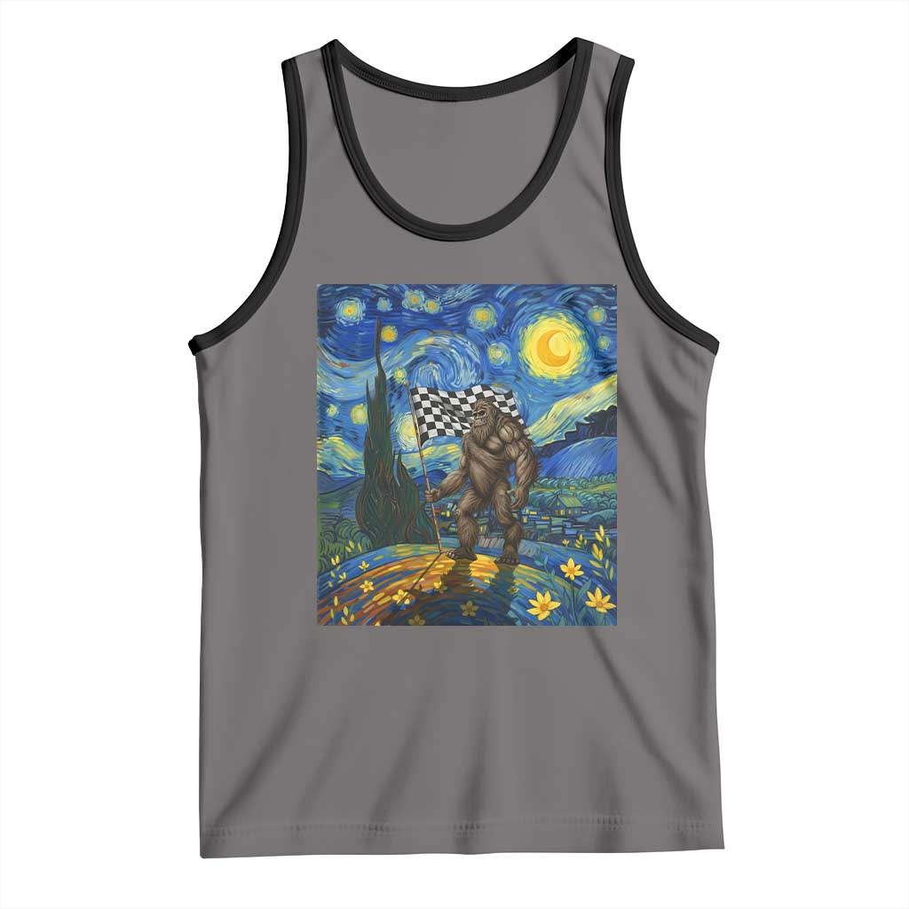 Bigfoot Racing Tank Top Sasquatch Checkered Flag Starry Night Van Gogh - Wonder Print Shop