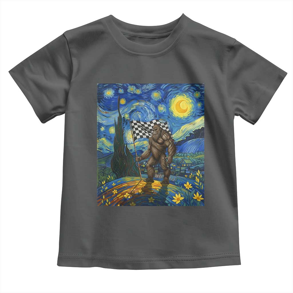 Bigfoot Racing Toddler T Shirt Sasquatch Checkered Flag Starry Night Van Gogh - Wonder Print Shop