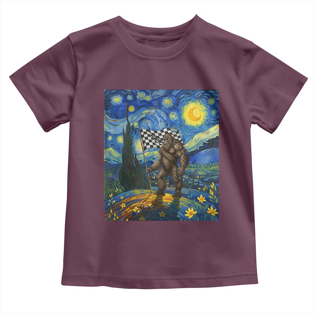 Bigfoot Racing Toddler T Shirt Sasquatch Checkered Flag Starry Night Van Gogh - Wonder Print Shop